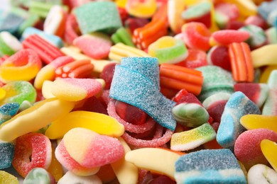 Photo of Tasty colorful jelly candies as background, closeup