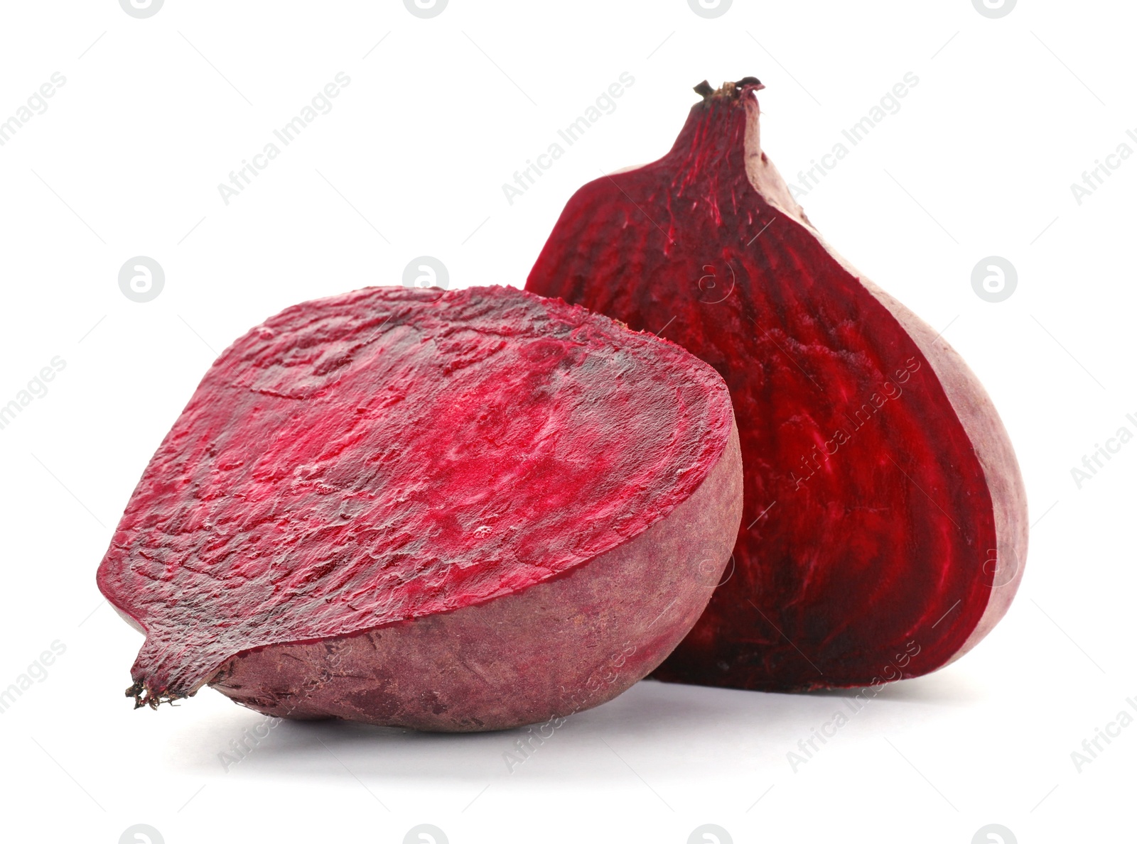 Photo of Cut beet on white background. Taproot vegetable