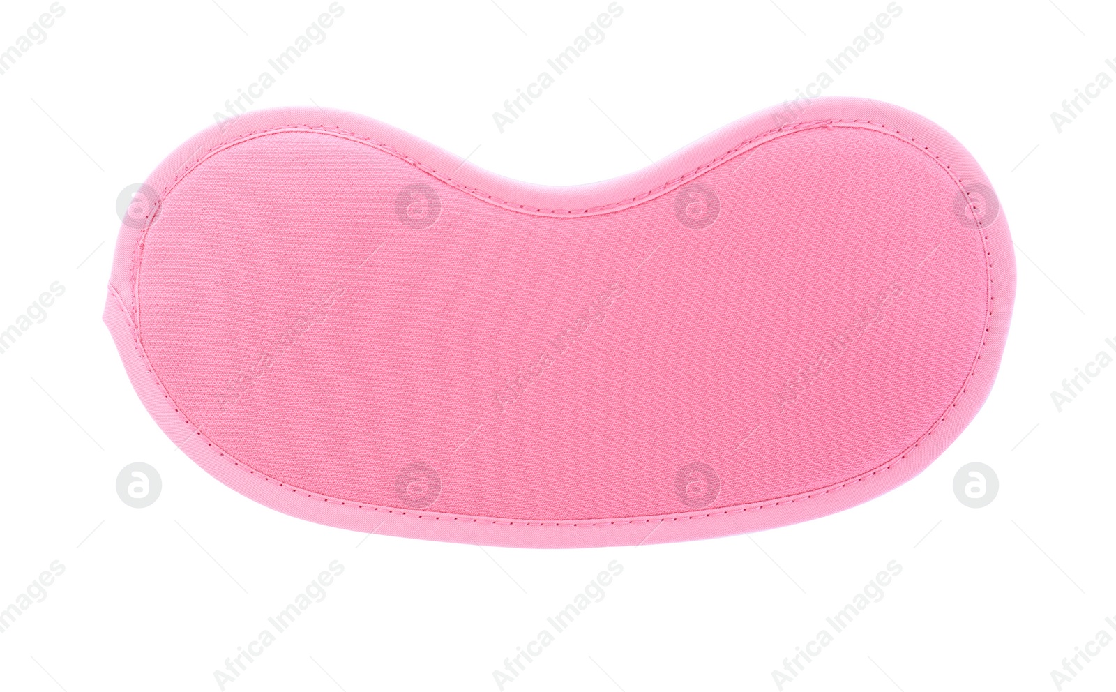 Photo of Pink sleeping eye mask isolated on white, top view. Bedtime