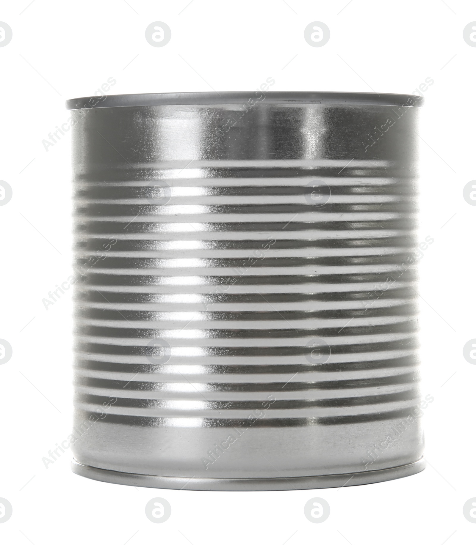 Photo of Closed tin can isolated on white, mockup for design