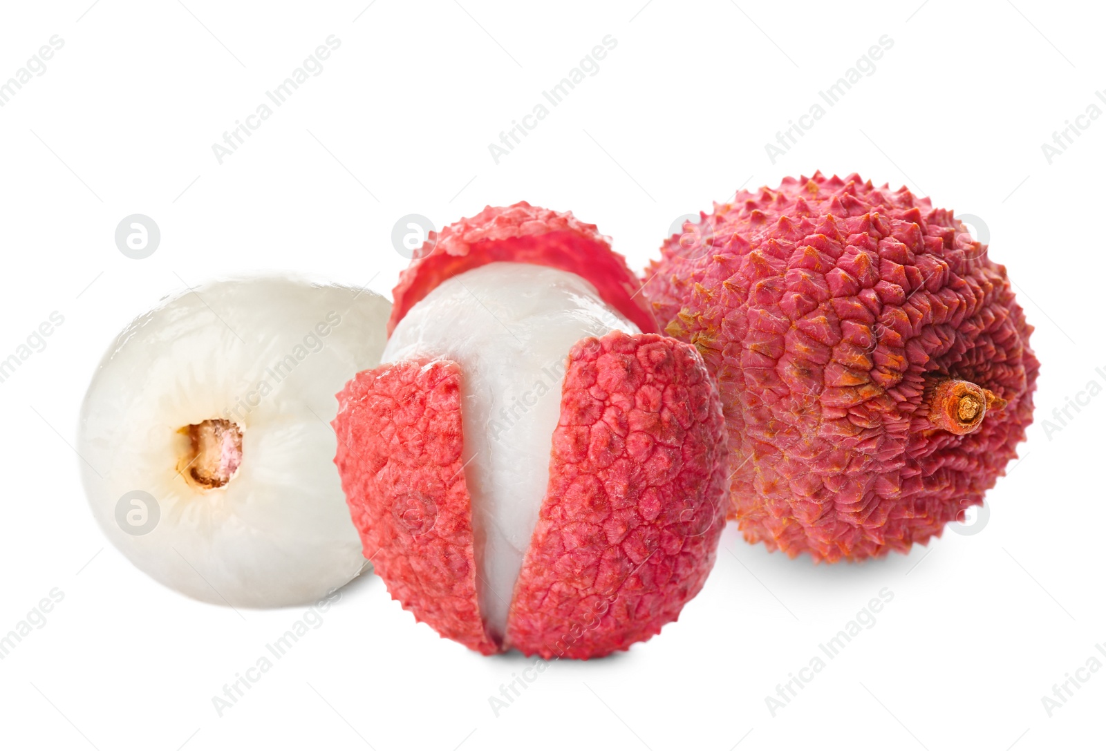 Image of Fresh ripe lychee fruits on white background