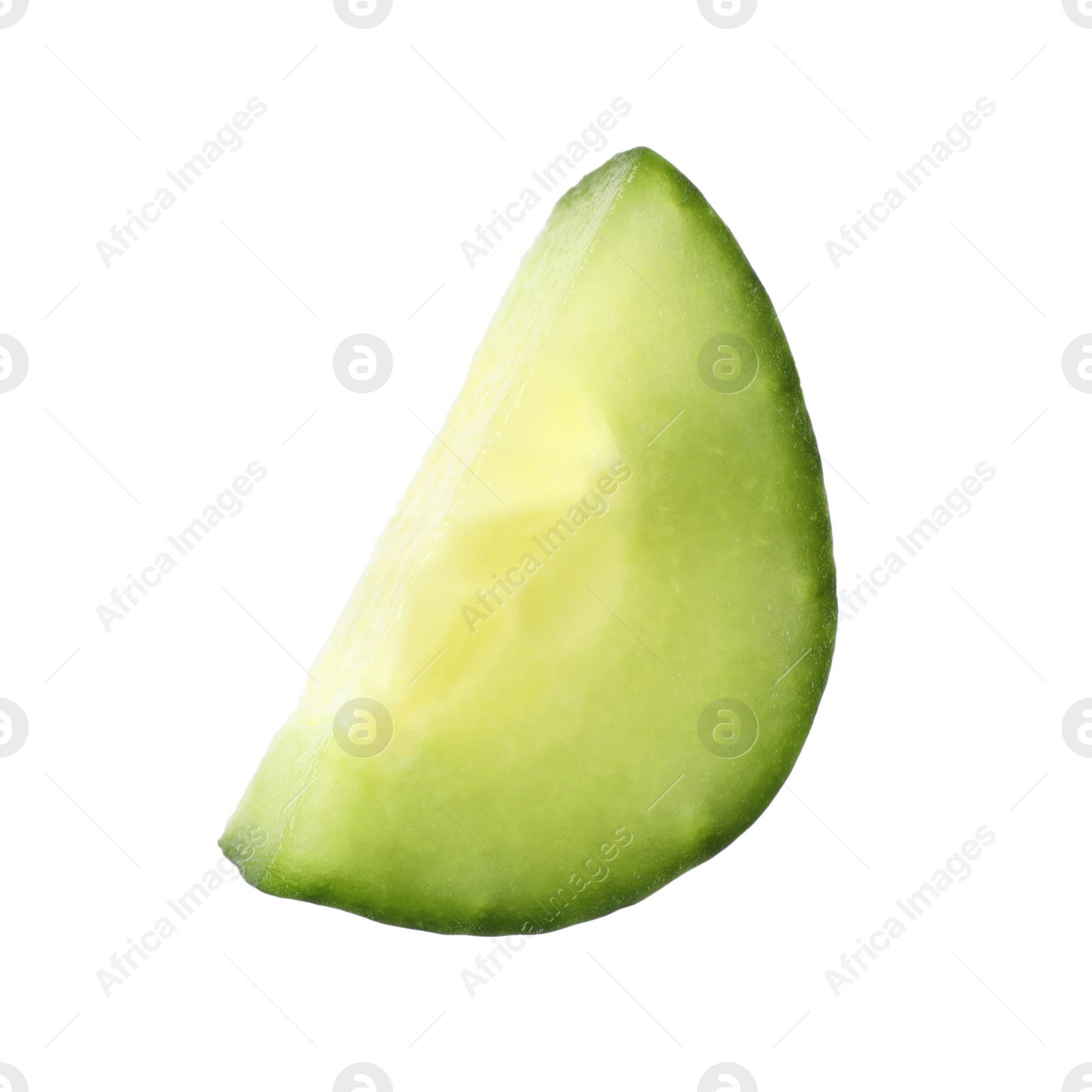 Photo of Cut fresh green cucumber on white background