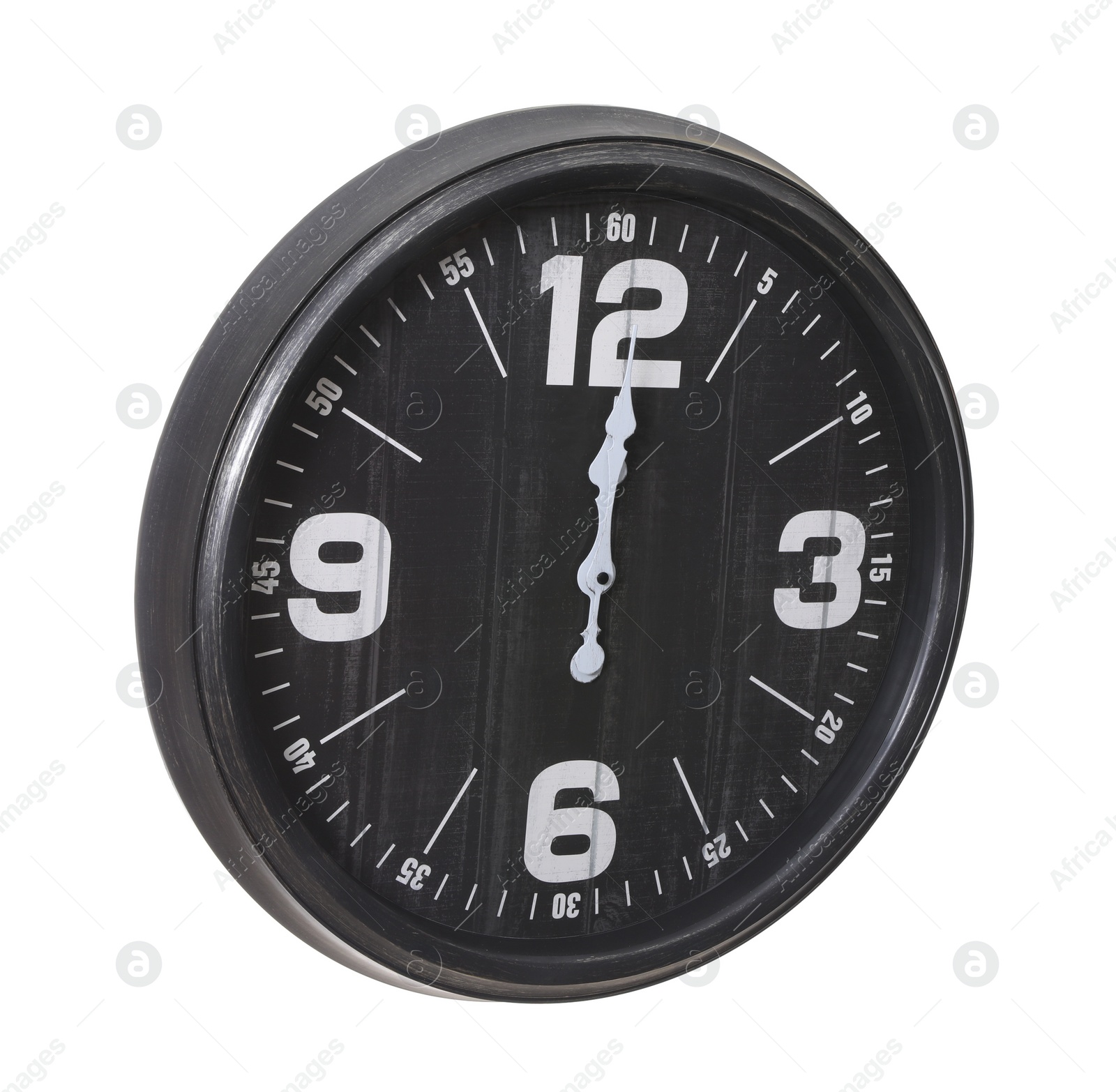 Photo of Modern black clock isolated on white. interior element