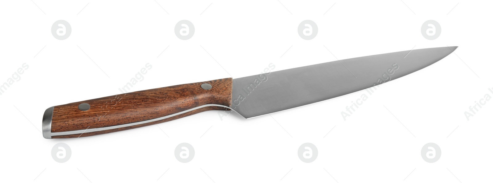 Photo of One knife with wooden handle isolated on white