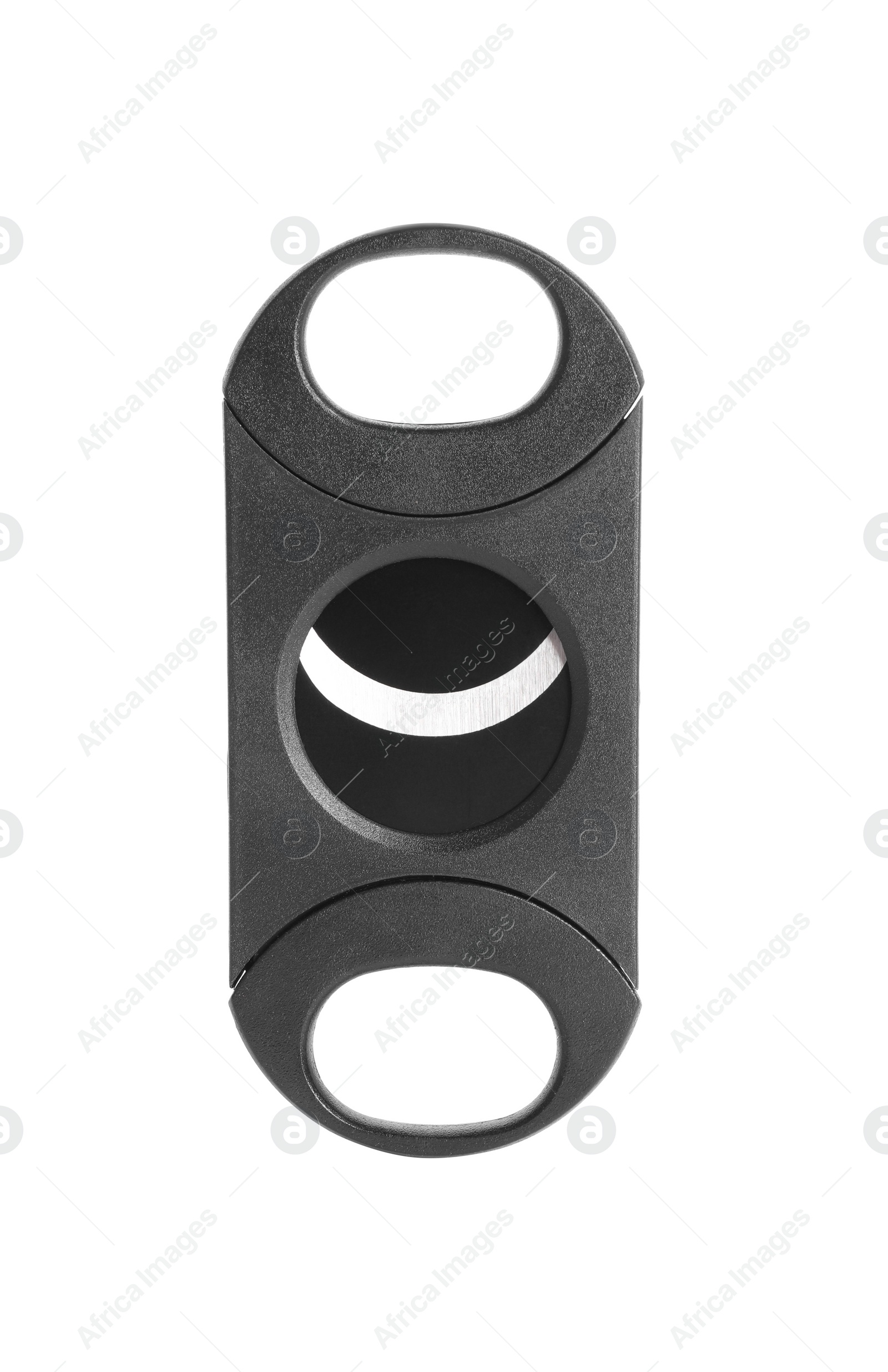 Photo of One black cigar cutter isolated on white