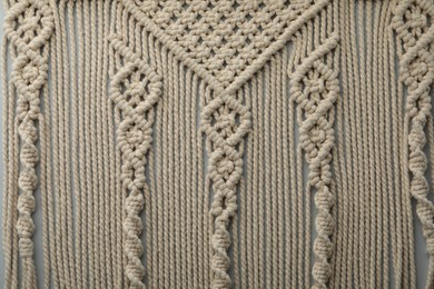 Texture of beautiful macrame as background, top view. Decorative element