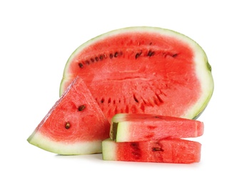 Photo of Delicious ripe cut watermelon isolated on white