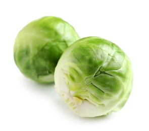 Photo of Fresh tasty Brussels sprouts on white background