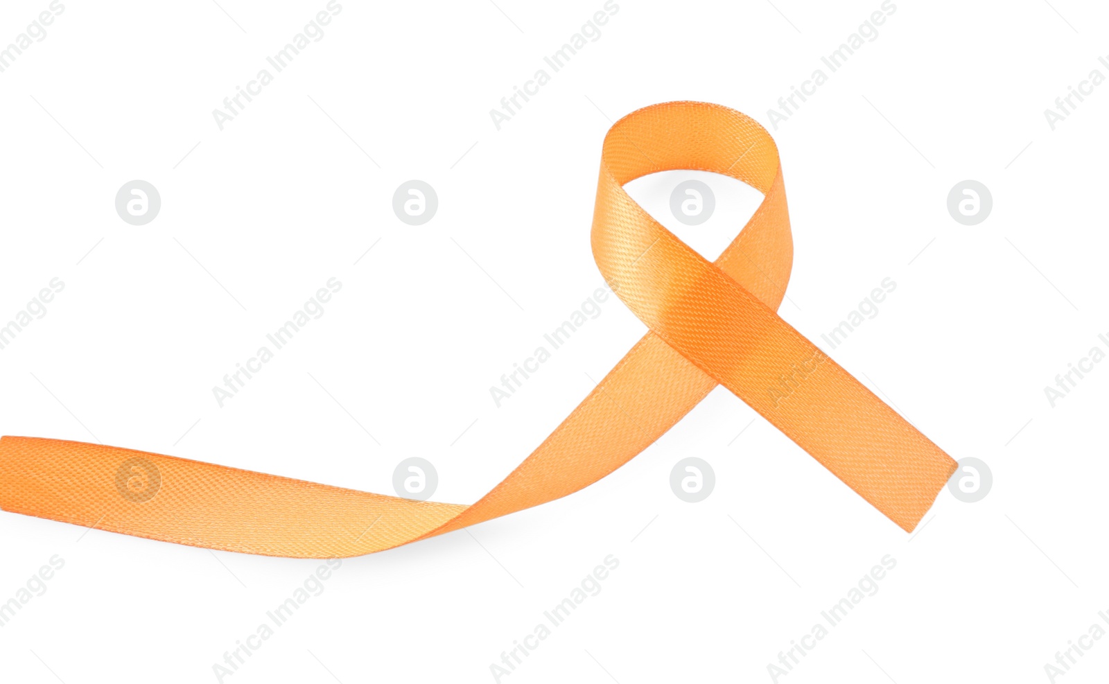 Photo of Orange awareness ribbon isolated on white, top view