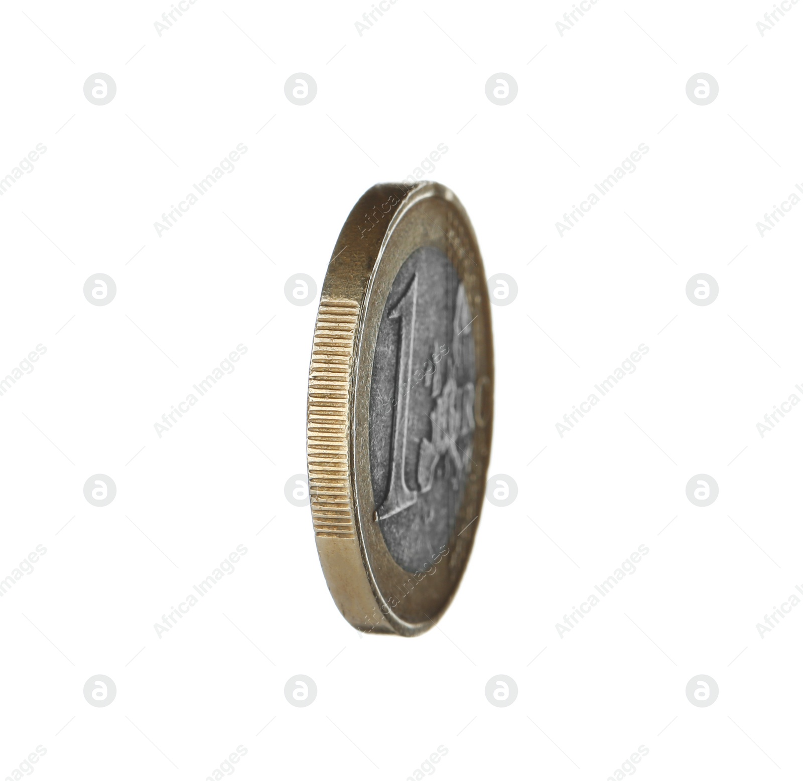 Photo of Shiny one euro coin on white background