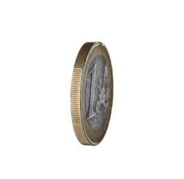 Photo of Shiny one euro coin on white background