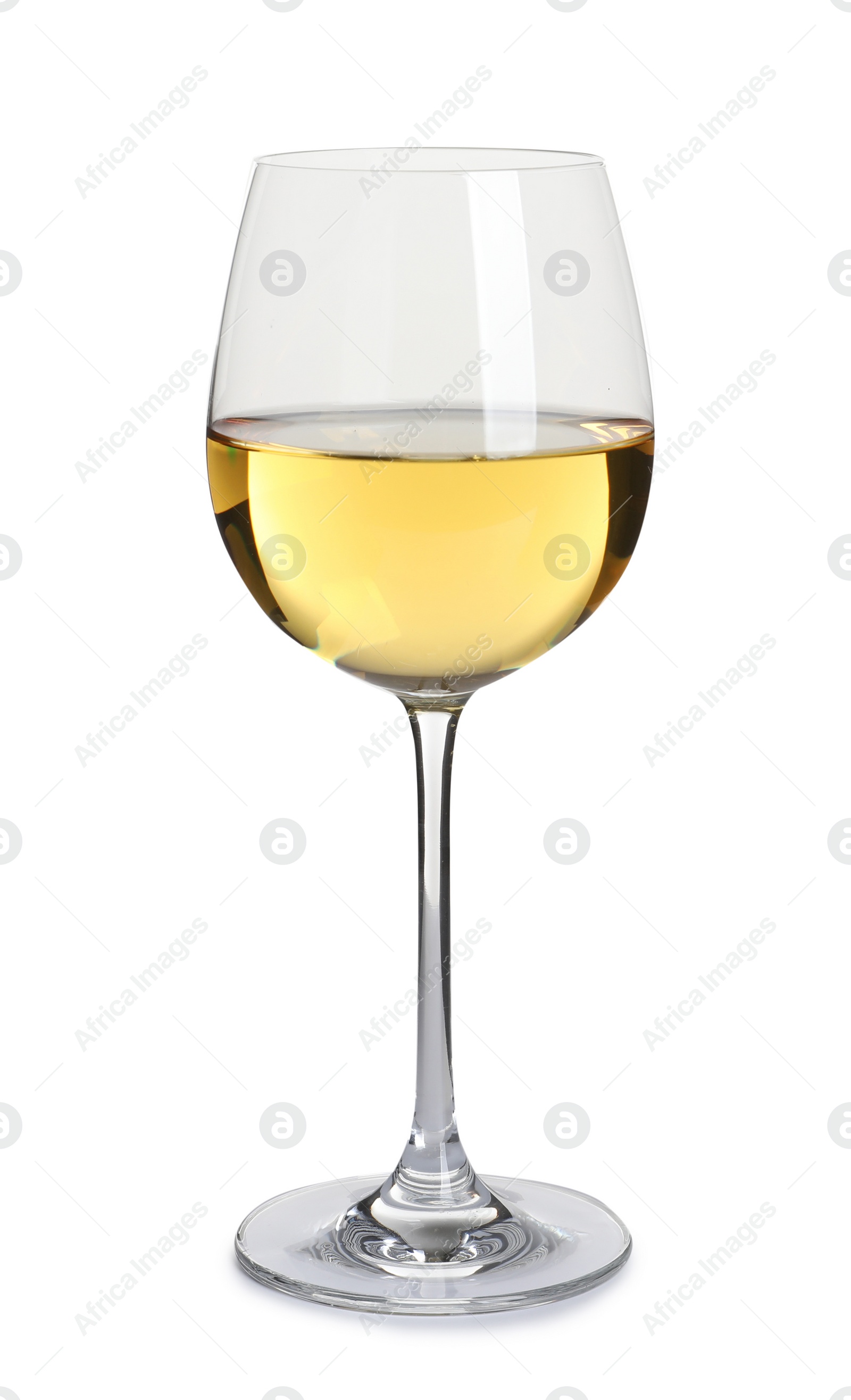 Photo of Glass of delicious expensive wine on white background