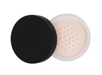 Open loose face powder isolated on white