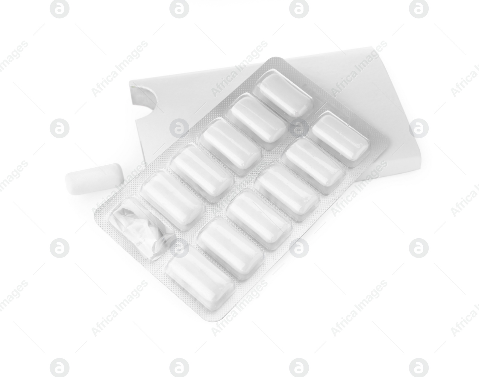 Photo of Blister with chewing gums on white background