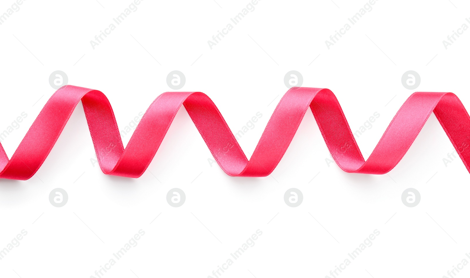 Photo of Simple pink ribbon on white background, top view