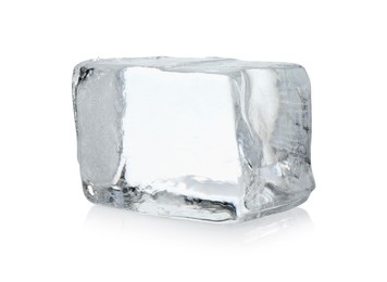 Photo of One cube of clear ice isolated on white