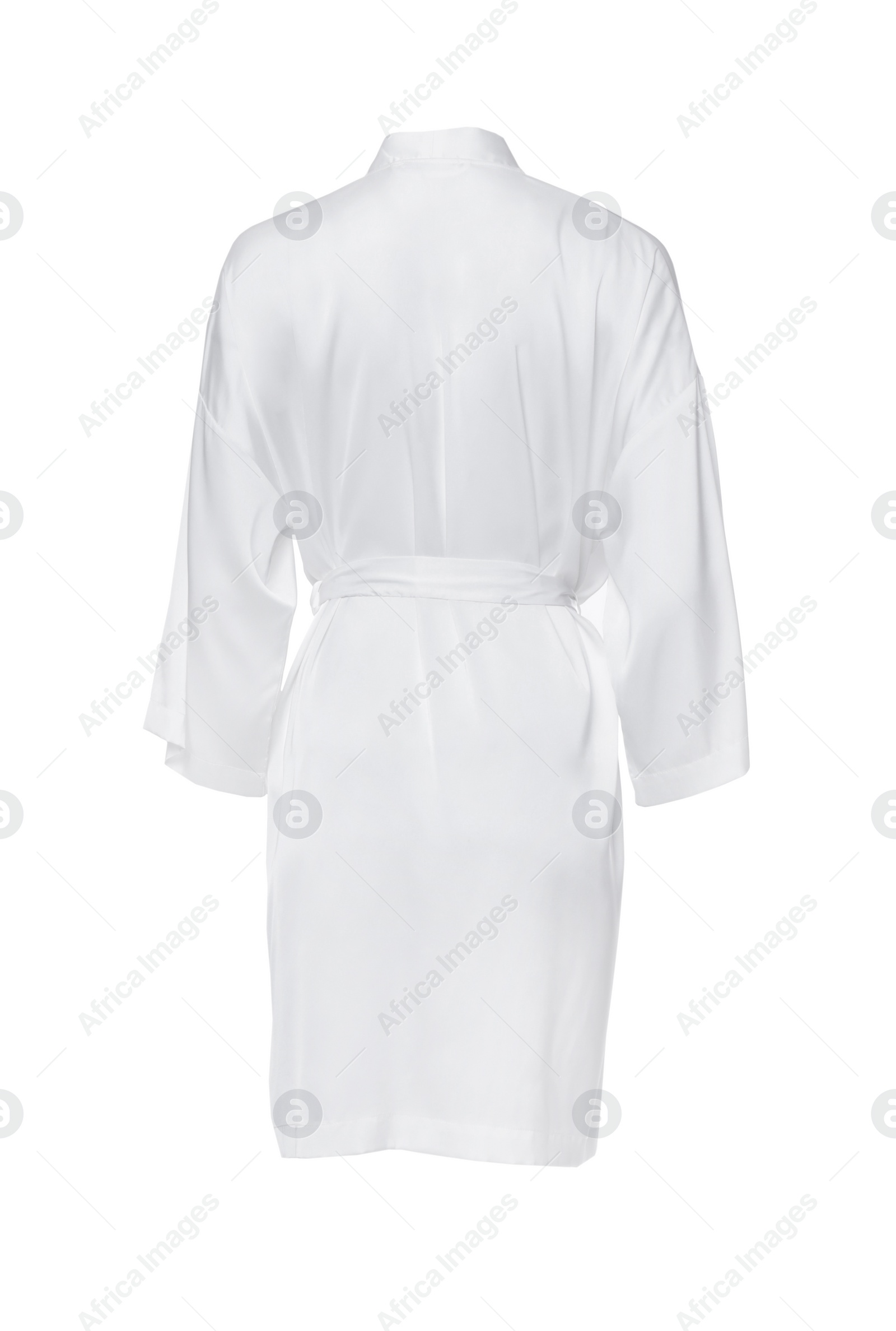 Image of Clean silk bathrobe with belt isolated on white, back view