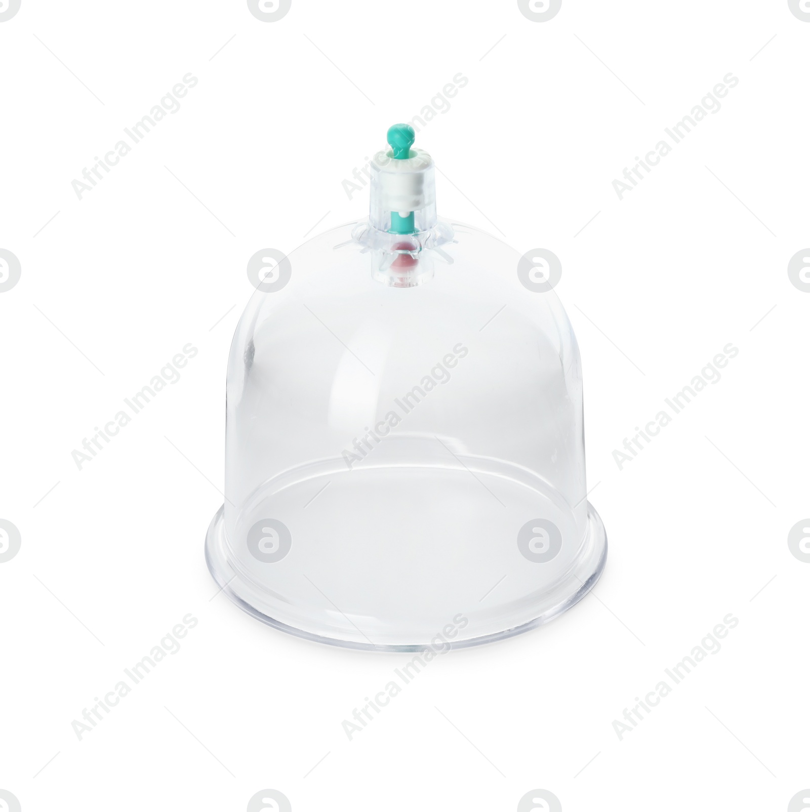 Photo of One plastic cup isolated on white. Cupping therapy