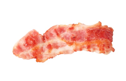 Photo of Slice of roasted bacon for burger isolated on white, top view
