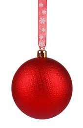 Photo of Beautiful red Christmas ball isolated on white