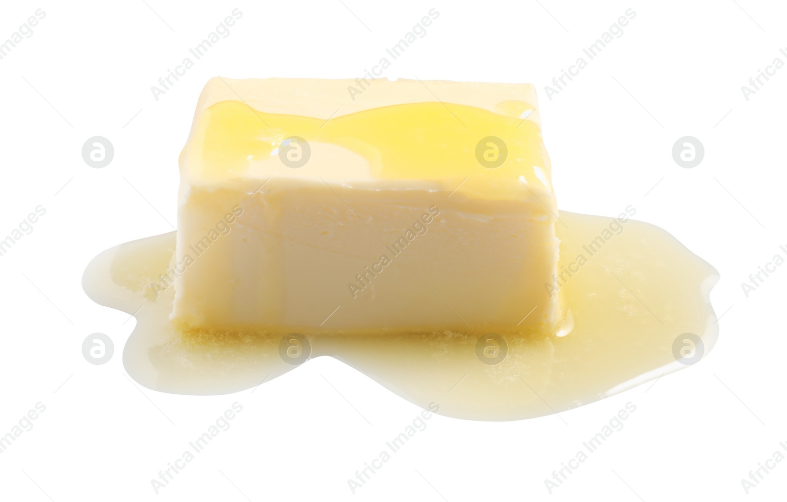 Photo of Piece of melting butter on white background