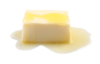 Photo of Piece of melting butter on white background