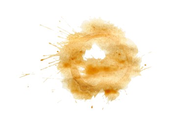 Photo of Dried coffee stain isolated on white, top view