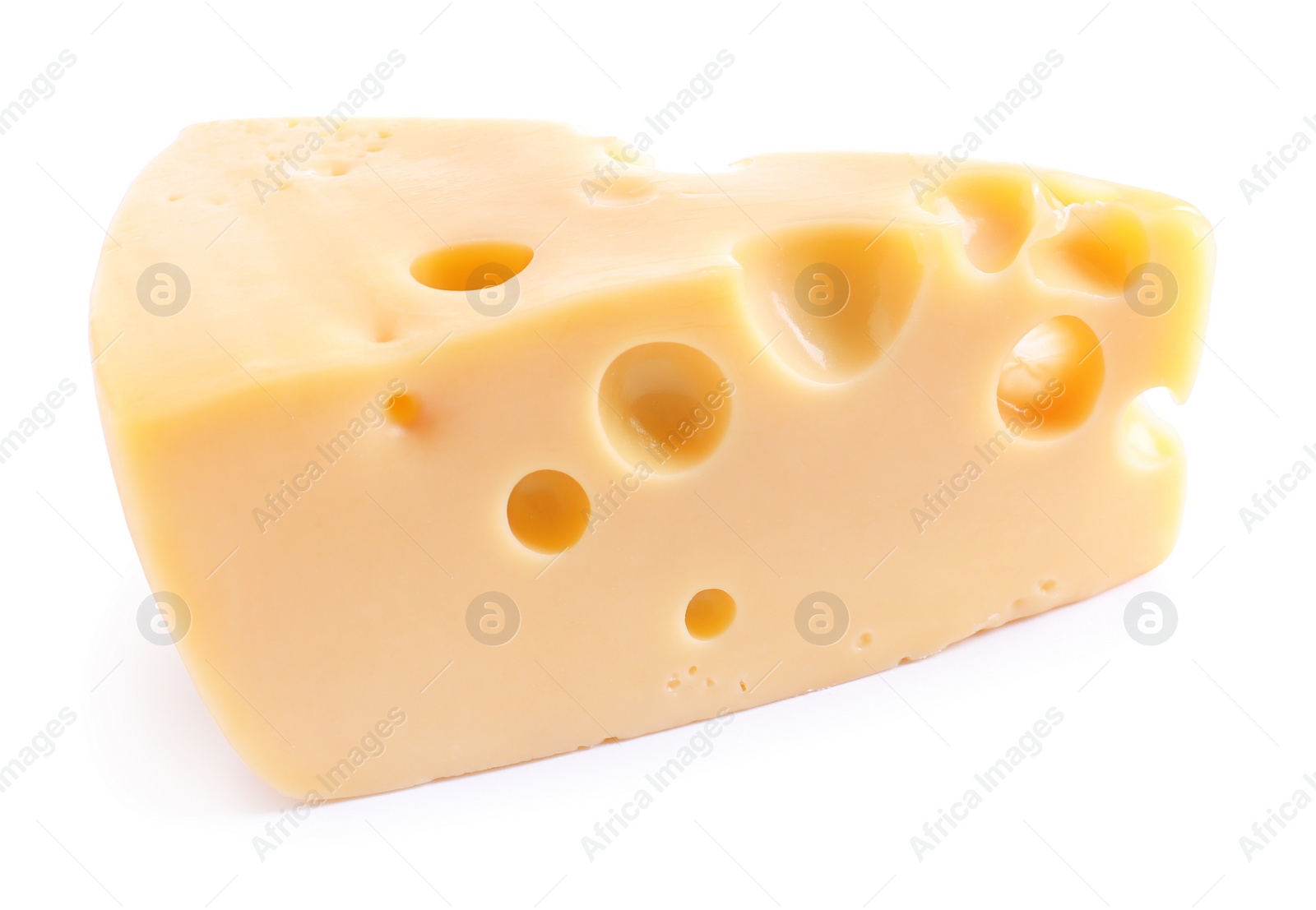 Photo of Piece of cheese with holes isolated on white