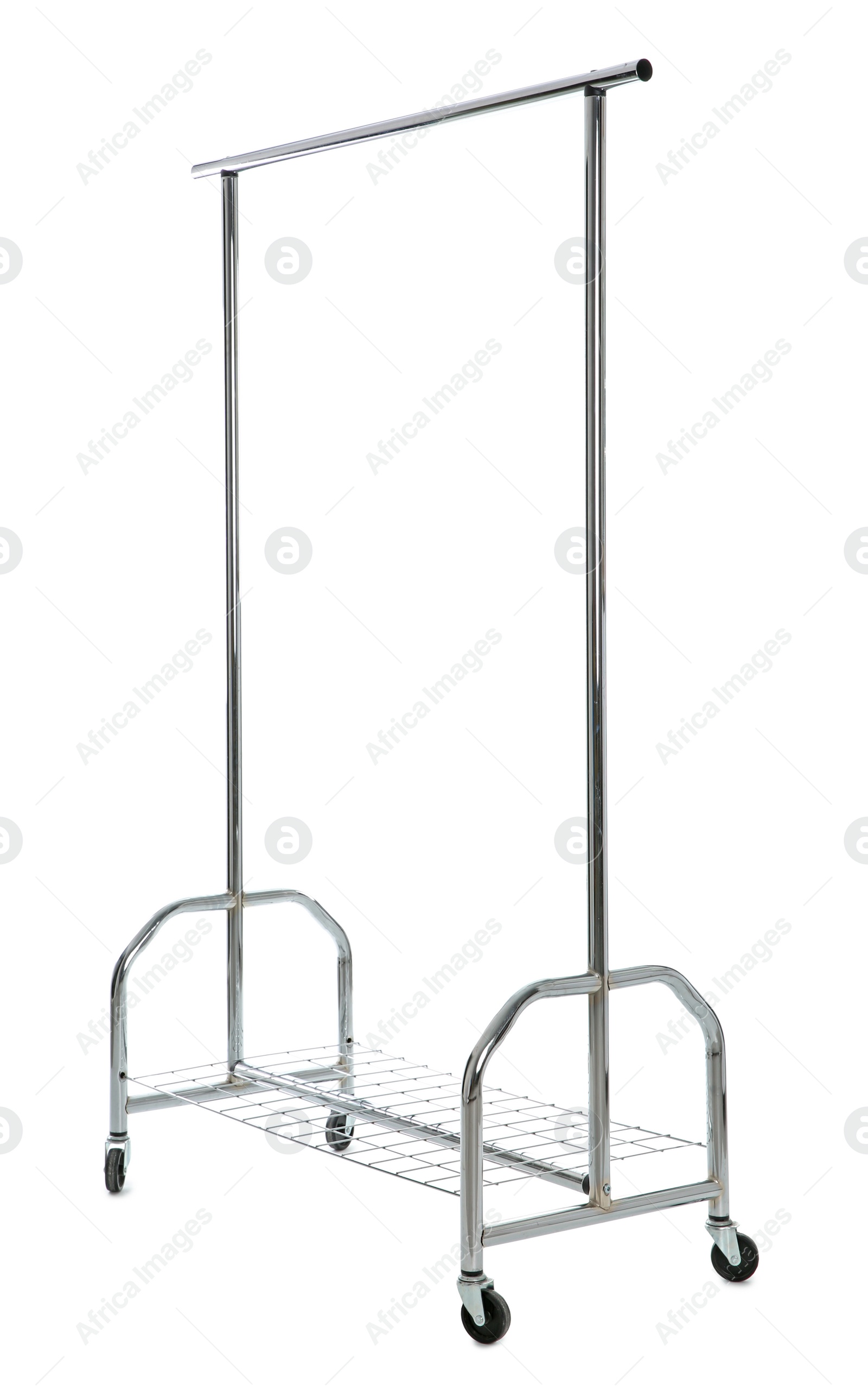 Photo of Empty metal wardrobe rack isolated on white