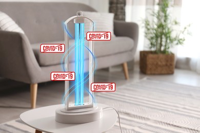 Image of UV lamp for light sterilization on table in living room
