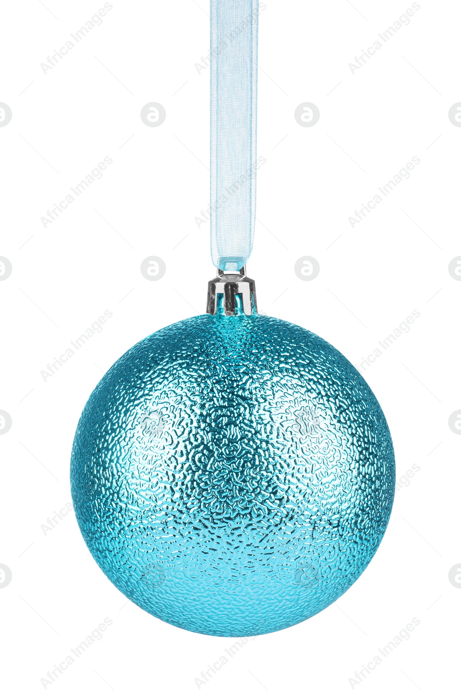 Photo of Beautiful light blue Christmas ball isolated on white