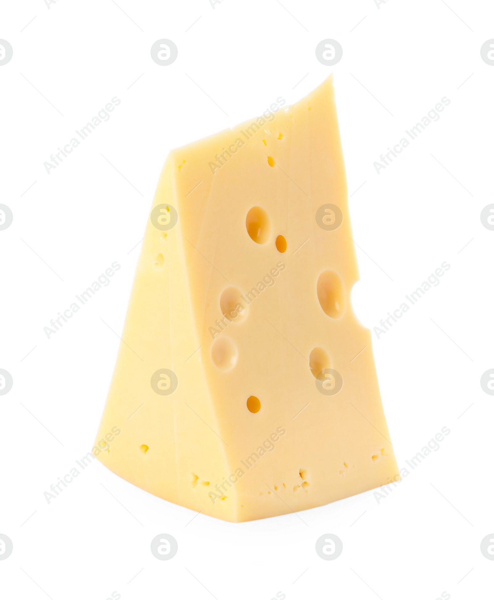 Photo of Piece of delicious cheese isolated on white