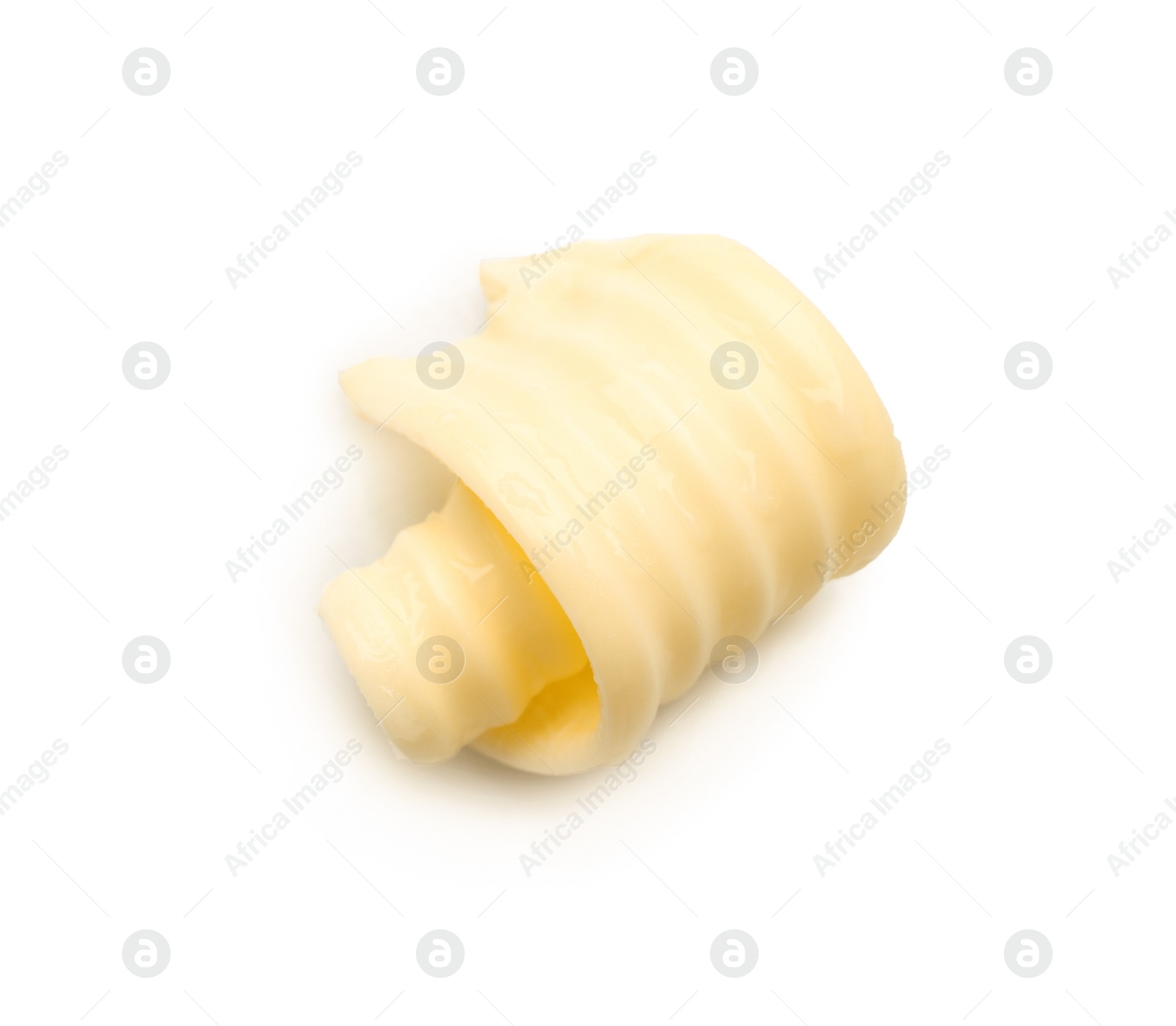 Photo of Fresh butter curl on white background