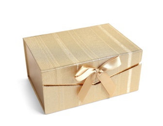 Beautiful gift box with bow on white background