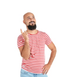 Photo of Portrait of overweight man on white background