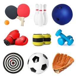 Image of Balls and other sports equipment isolated on white, set