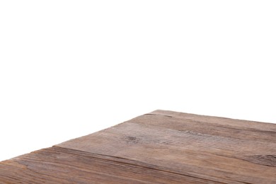 Photo of Empty brown wooden table isolated on white