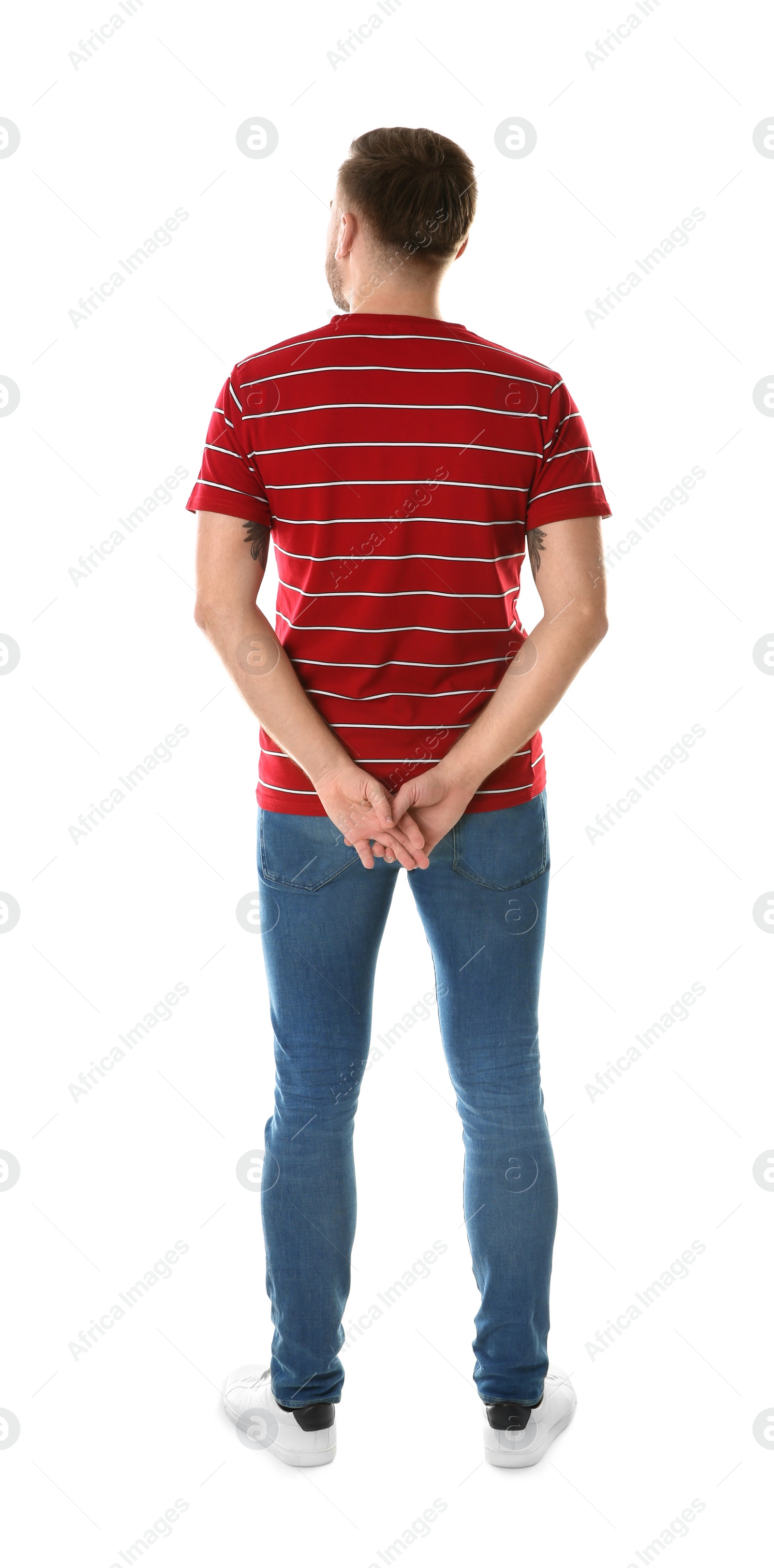 Photo of Man in T-shirt posing on white background