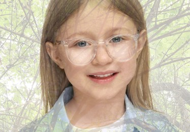 Image of Double exposure of cute little girl and green tree