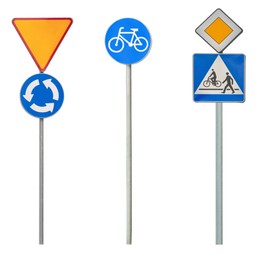 Image of Set with different road signs isolated on white