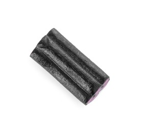 Photo of Delicious black liquorice candy isolated on white, top view