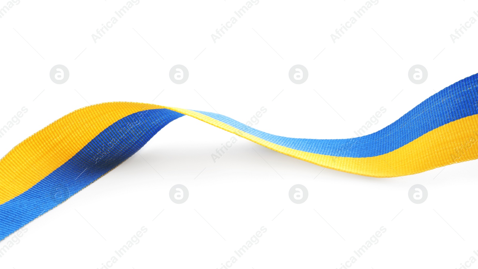 Photo of Ribbon with colors of national Ukrainian flag isolated on white