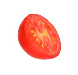 Photo of Half of ripe cherry tomato isolated on white