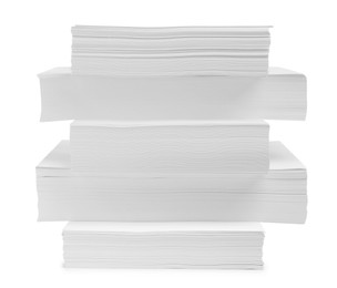 Photo of Stacks of paper sheets on white background