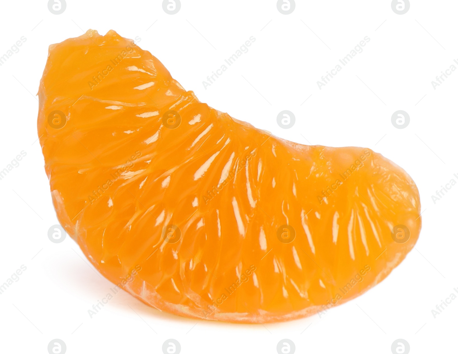 Photo of Piece of peeled fresh ripe tangerine isolated on white