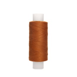 Photo of Spool of dark orange sewing thread isolated on white