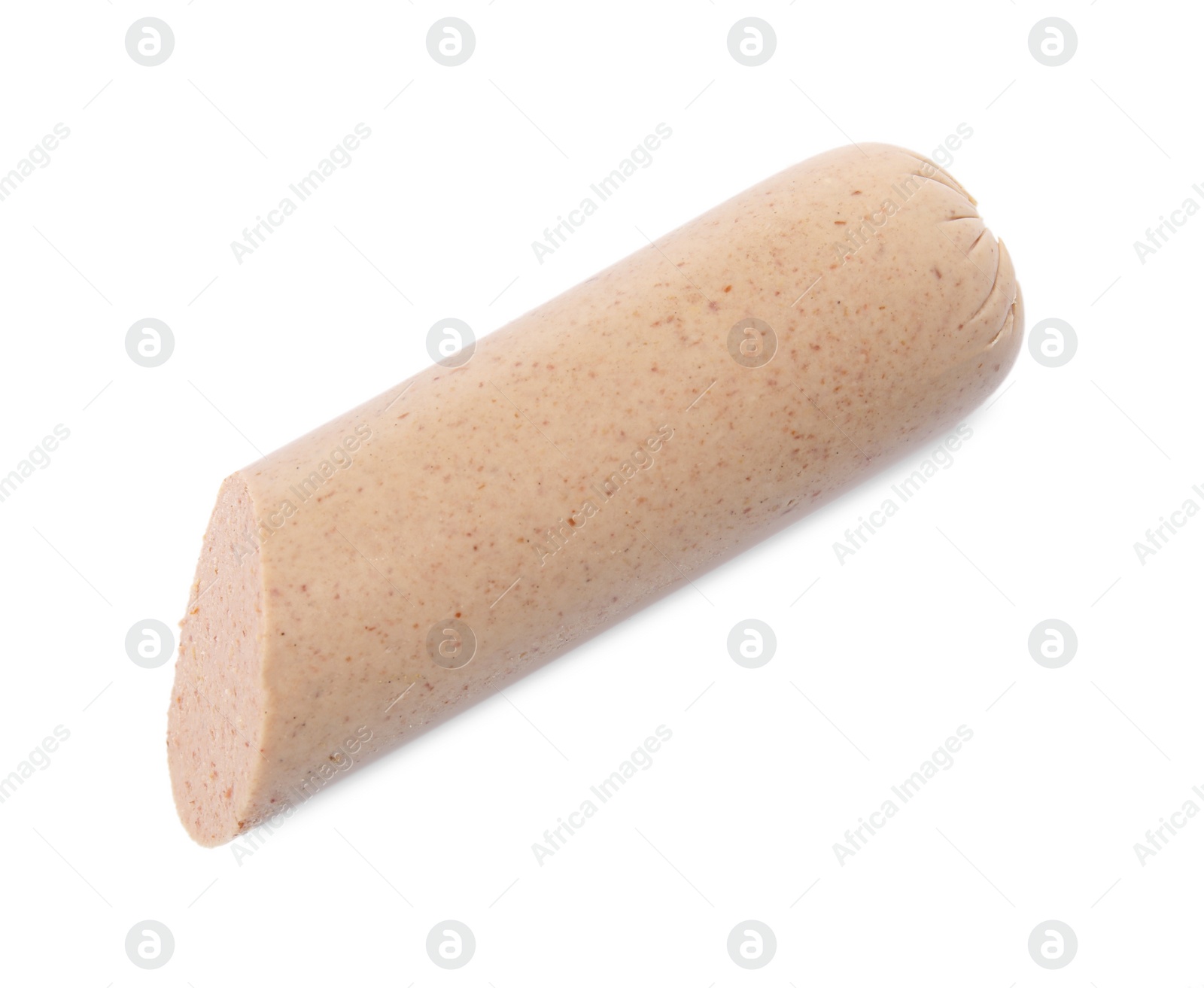 Photo of Piece of delicious liverwurst isolated on white