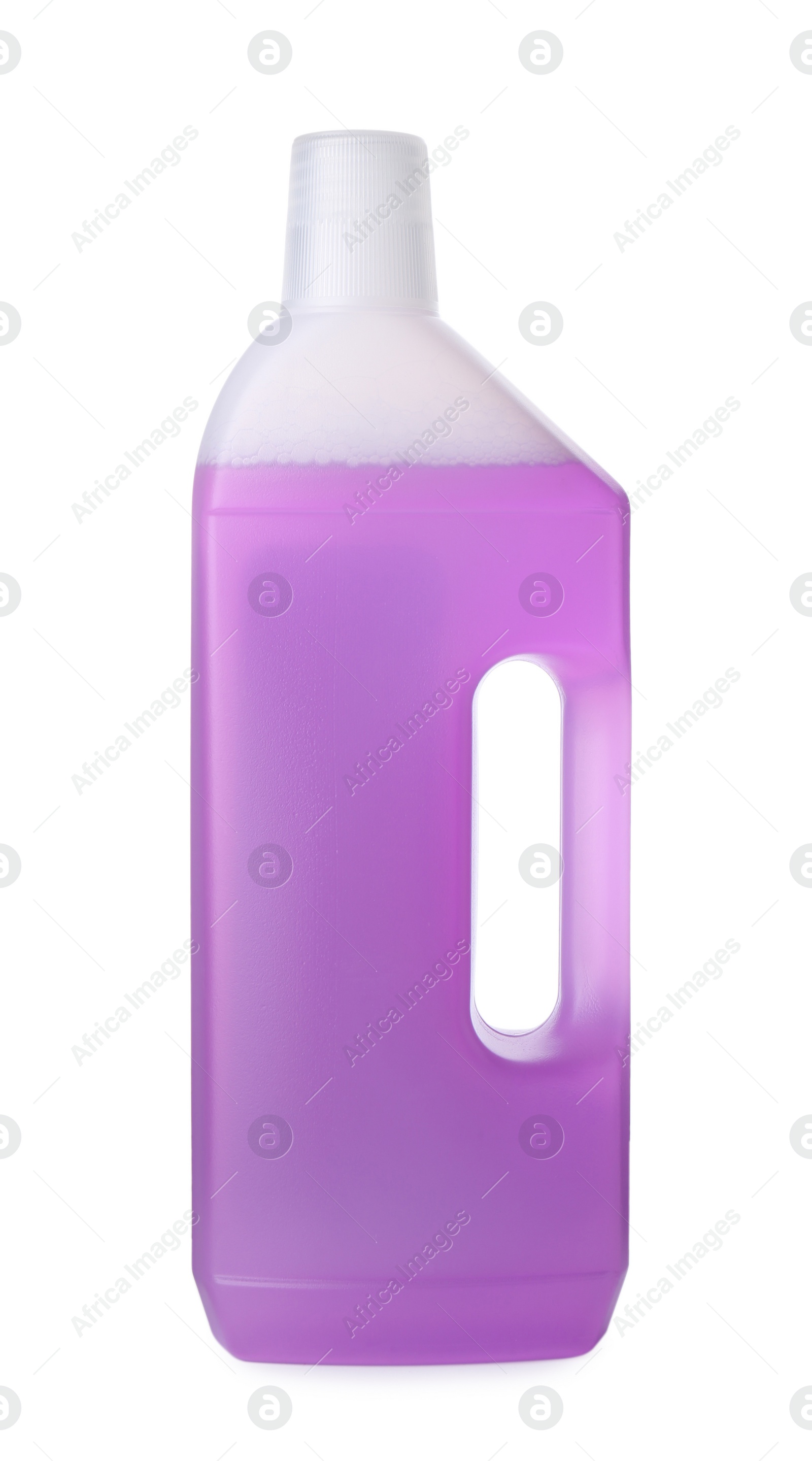 Photo of Bottle of detergent isolated on white. Cleaning supply