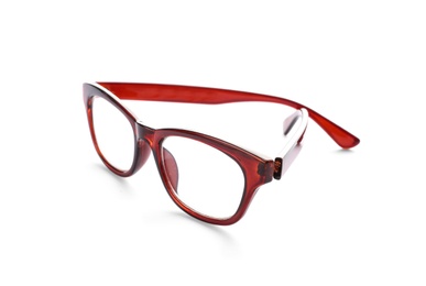Photo of Glasses with corrective lenses on white background. Vision problem
