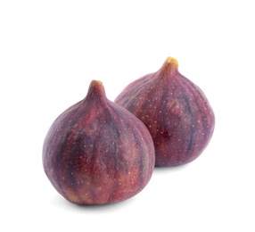 Photo of Tasty fresh fig fruits on white background